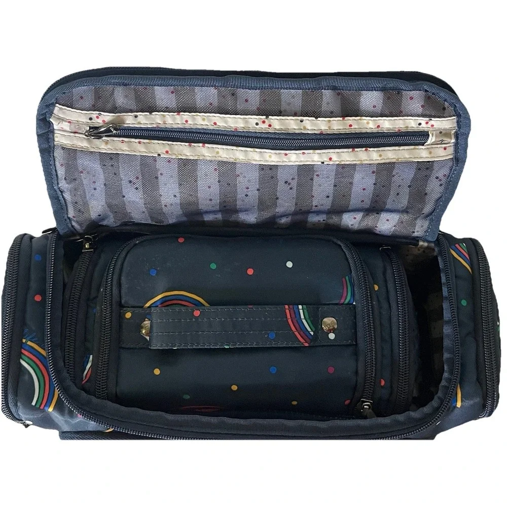 Lug‎ Rainbow Navy Cosmetic Travel Trolley Case Set Nested Makeup Bags EUC